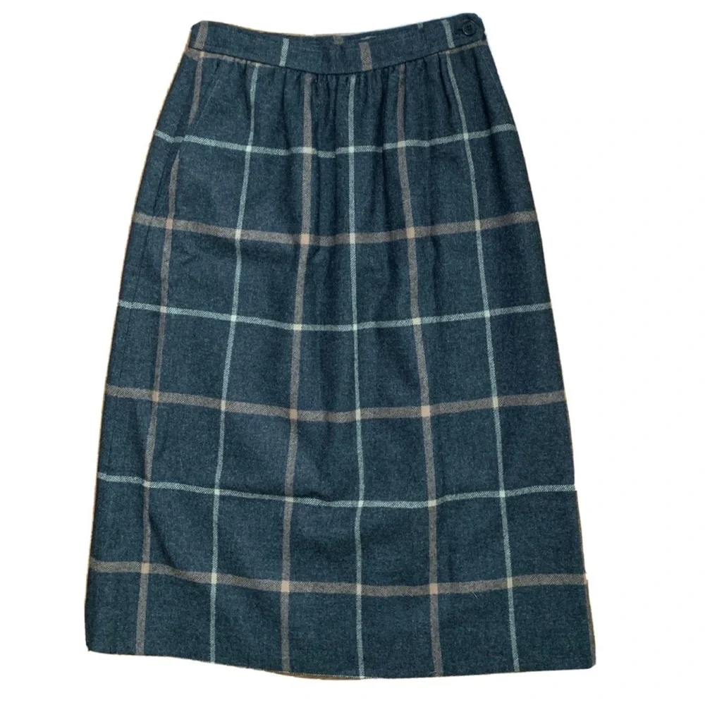 Vintage Evan Picone Tartan Plaid Wool Skirt Lined Brown Union Made USA Size 10